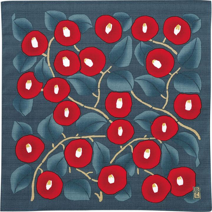 Furoshiki Yumeji Takehisa blu con camelie 48cm