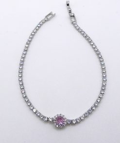 Bracciale tennis con pietra rosa